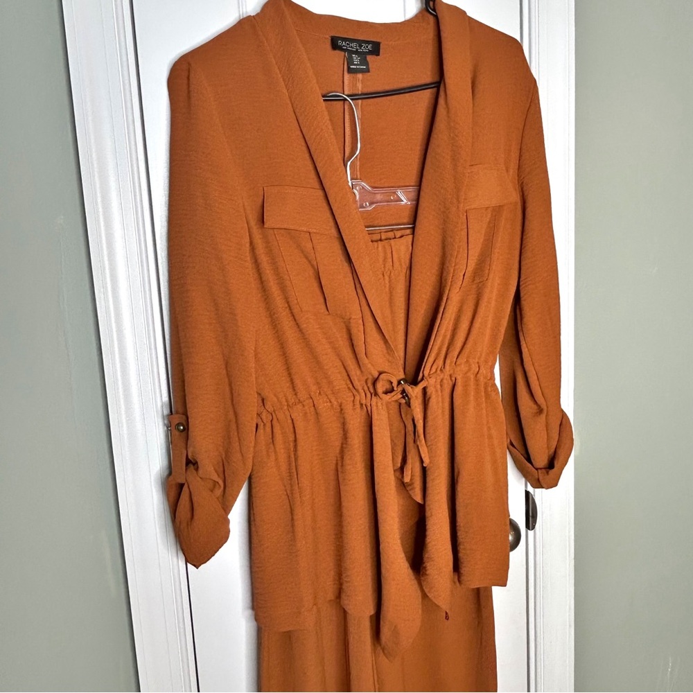 Rachel Zoe NWT 2 Piece Set Rust Duster Jacket & Straight Leg Pants Size S